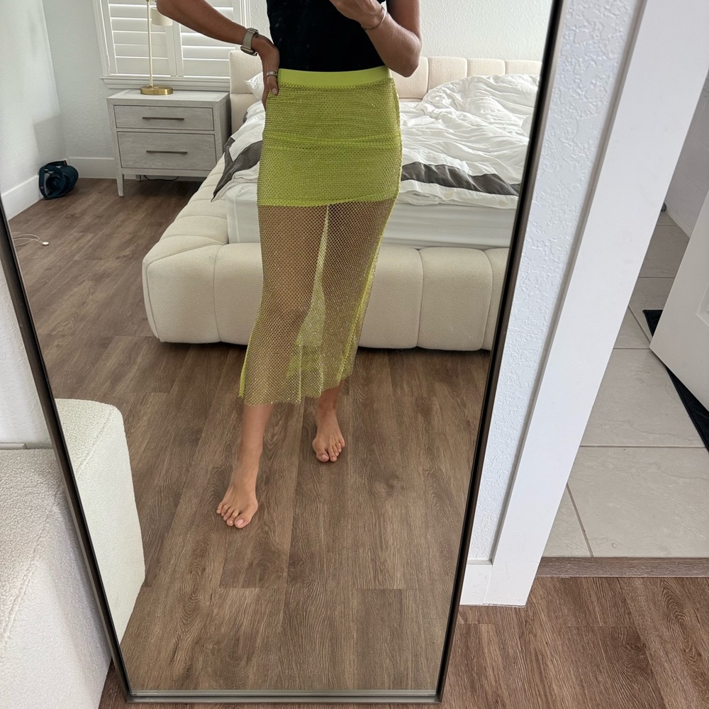 Patrizia Pepe Neon Yellow Mesh Midi Skirt
